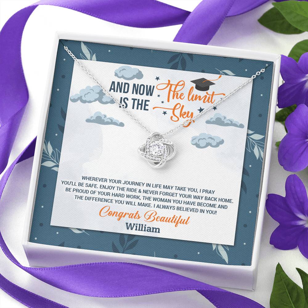 Personalized And Now The Limit Is The Sky Love Knot Pendant Necklace - Custom Graduation Necklace Personalized And Now The Limit Is The Sky Love Knot Pendant Necklace - Custom Graduation Necklace