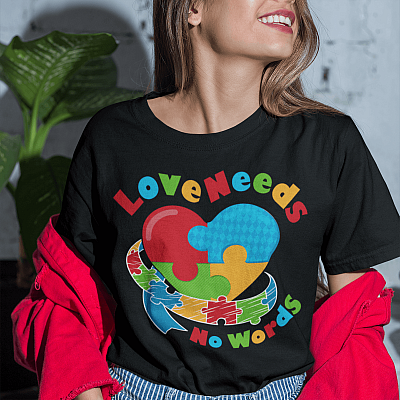 Alternative view of Autism Love Needs No Words - Autism Shirt - Awareness T-Shirt