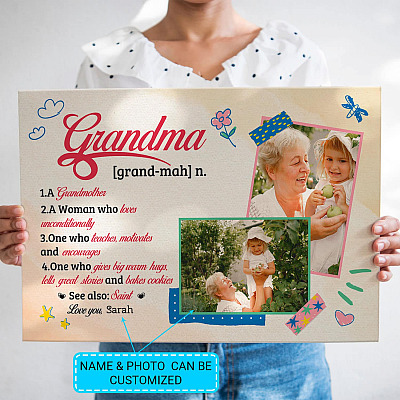 Custom Photo Grandma Definition A Woman Who Loves Unconditionally Framed Canvas - Unframed Poster - Funny Gift For Grandma