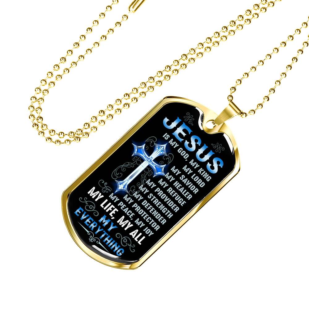 Cross Jesus Is My God My King My Lord My Savior My Healer My Refuge Christian Gifts Dog Tag Pendant Necklace
