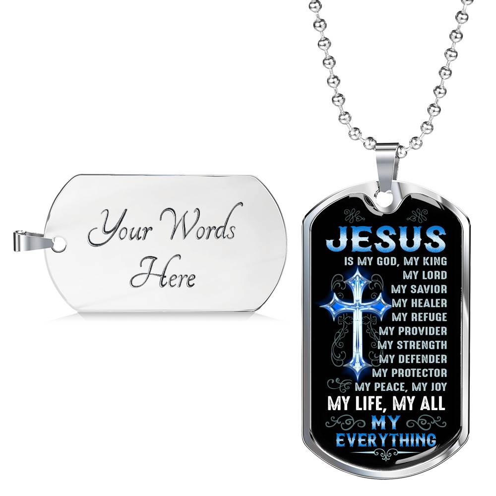 Cross Jesus Is My God My King My Lord My Savior My Healer My Refuge Christian Gifts Dog Tag Pendant Necklace