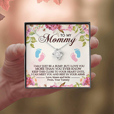 To My Mommy I May Just Be A Bump But I Love You More Than You Ever Know Love Knot Necklace - Mom To Be Gifts