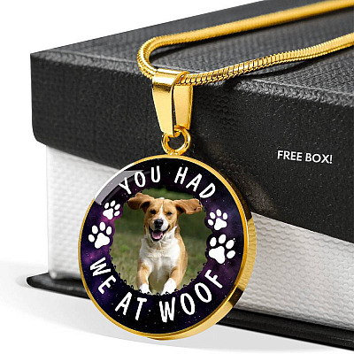 Custom Photo Pet You Had Me at Woof Dog Owner Gifts Circle Pendant Necklace