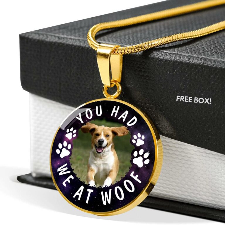 Custom Photo Pet You Had Me at Woof Dog Owner Gifts Circle Pendant Necklace