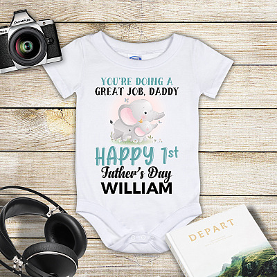 Alternative view of Personalized Elephant You're Doing a Great Job Daddy Happy 1st Father's Day Baby Onesie-Baby Infant Bodysuit