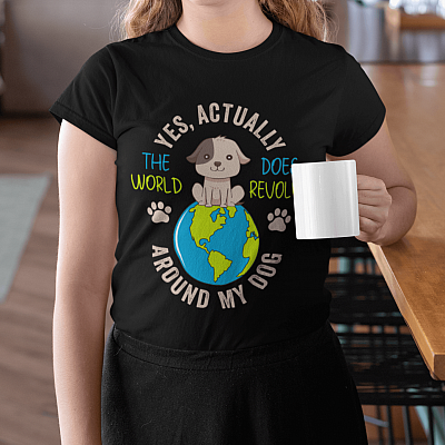 Alternative view of Yes Actually The World Does Revolve Around My Dog Funny Dog Lovers T-Shirt - V-Neck Shirt