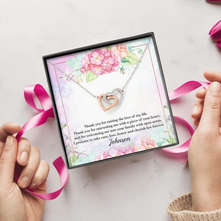 Personalized Thank You for Raising the Love of My Life Mother-In-Law Interlocking Hearts Pendant Necklace