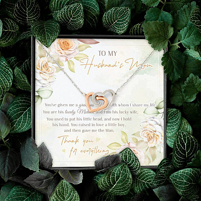 To My Husband's Mom You've Given Me A Gracious Man From Daughter In Law Interlocking Hearts Pendant Necklace