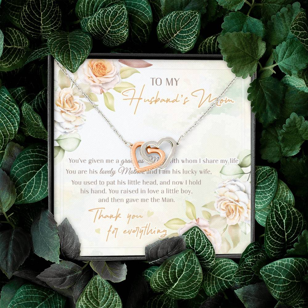 To My Husband's Mom You've Given Me A Gracious Man From Daughter In Law Interlocking Hearts Pendant Necklace To My Husband's Mom You've Given Me A Gracious Man From Daughter In Law Interlocking Hearts Pendant Necklace