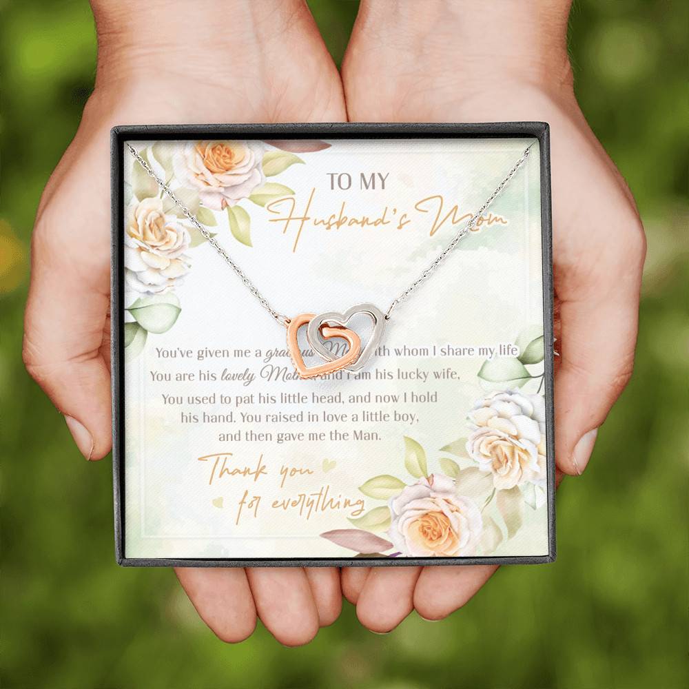 To My Husband's Mom You've Given Me A Gracious Man From Daughter In Law Interlocking Hearts Pendant Necklace To My Husband's Mom You've Given Me A Gracious Man From Daughter In Law Interlocking Hearts Pendant Necklace