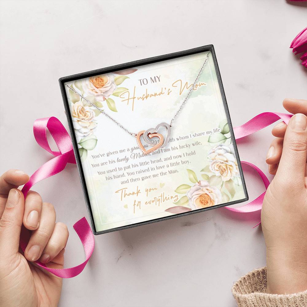 To My Husband's Mom You've Given Me A Gracious Man From Daughter In Law Interlocking Hearts Pendant Necklace To My Husband's Mom You've Given Me A Gracious Man From Daughter In Law Interlocking Hearts Pendant Necklace