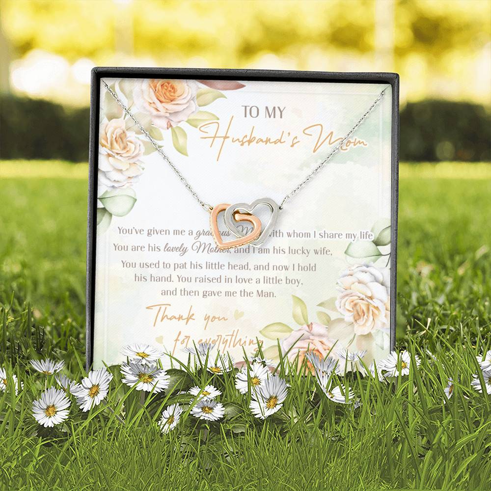 To My Husband's Mom You've Given Me A Gracious Man From Daughter In Law Interlocking Hearts Pendant Necklace To My Husband's Mom You've Given Me A Gracious Man From Daughter In Law Interlocking Hearts Pendant Necklace