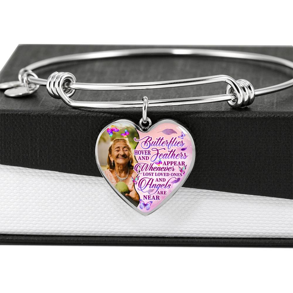 Personalized Photo Butterfly Hover And Feathers Appear Whenever Lost Loved Ones Heart Pendant Necklace
