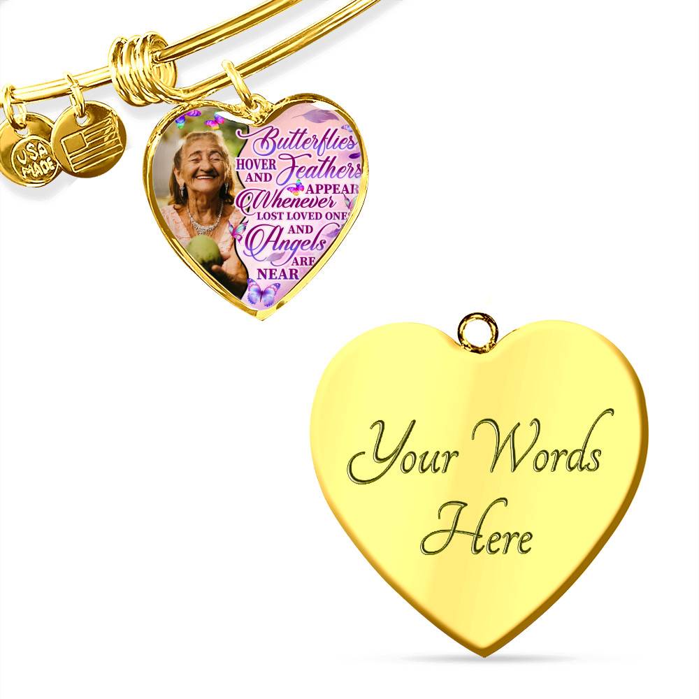Personalized Photo Butterfly Hover And Feathers Appear Whenever Lost Loved Ones Heart Pendant Necklace