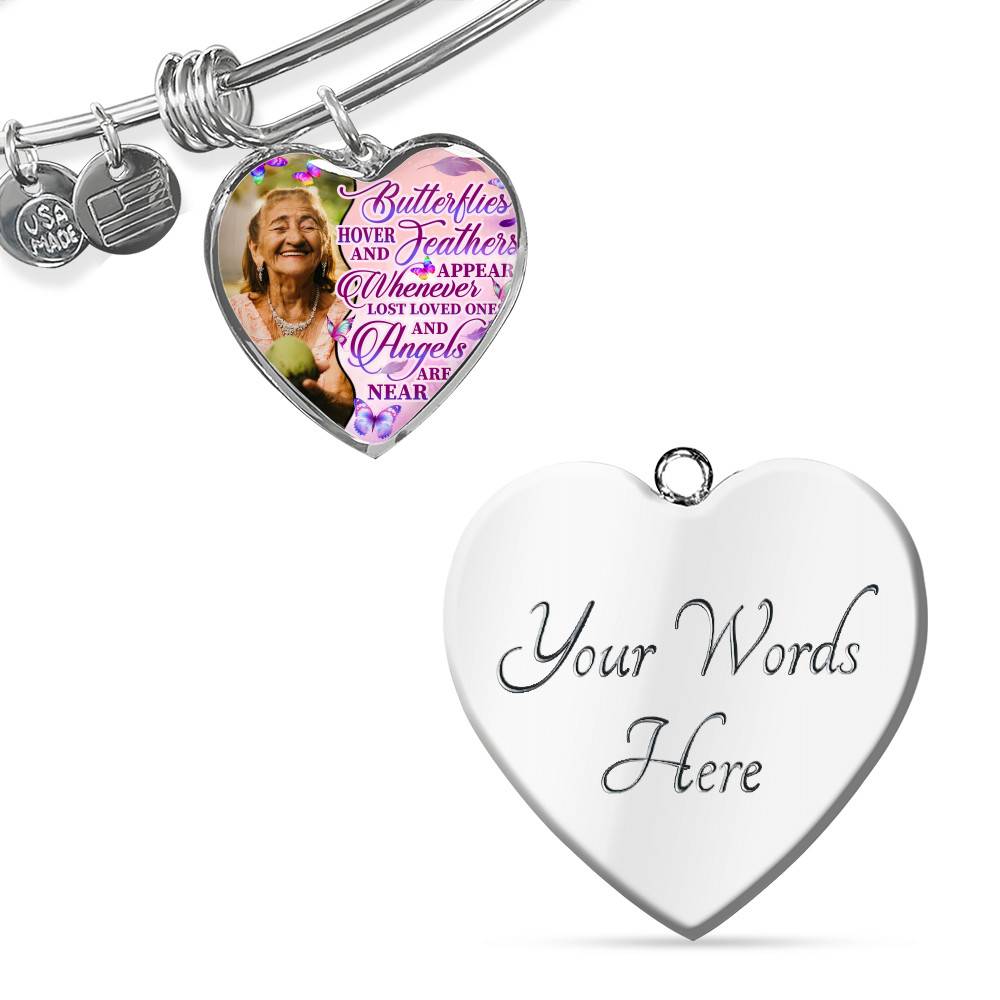 Personalized Photo Butterfly Hover And Feathers Appear Whenever Lost Loved Ones Heart Pendant Necklace