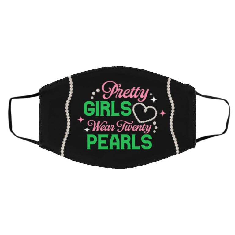 Pink and Green Mask, White, Cloth Face Cover – Medium/Large