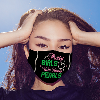 Alternative view of Pink and Green  Pretty Girls Wear Twenty Pearls Washable Reusable Face Mask