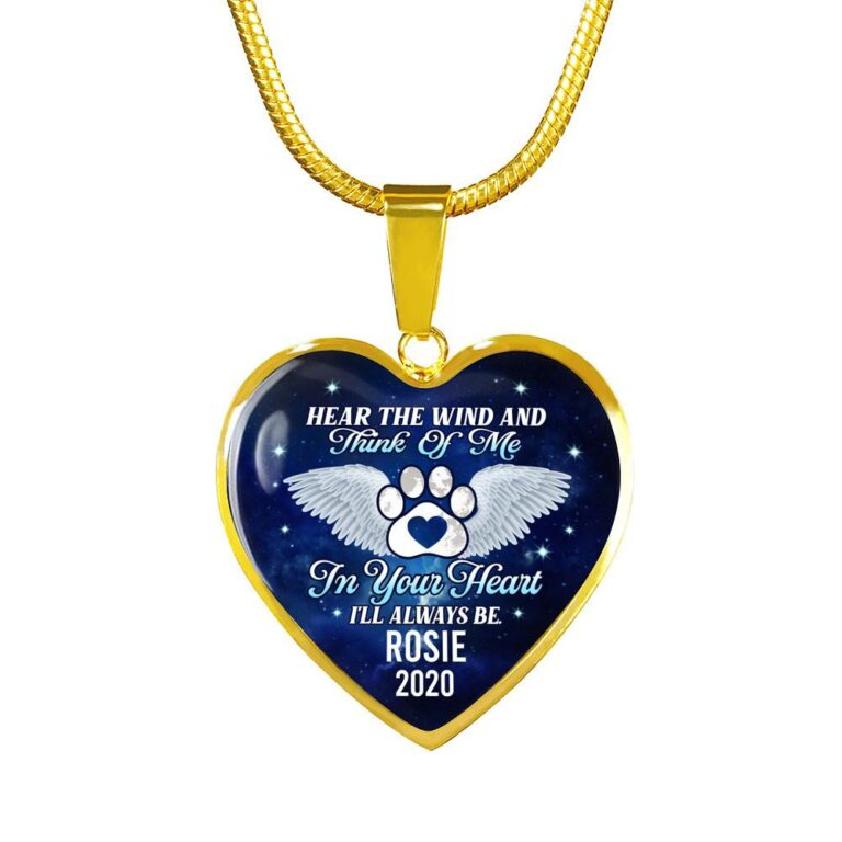 Personalized Hear the Wind and Think of Me Pet Dog Cat Heart Pendant Necklace