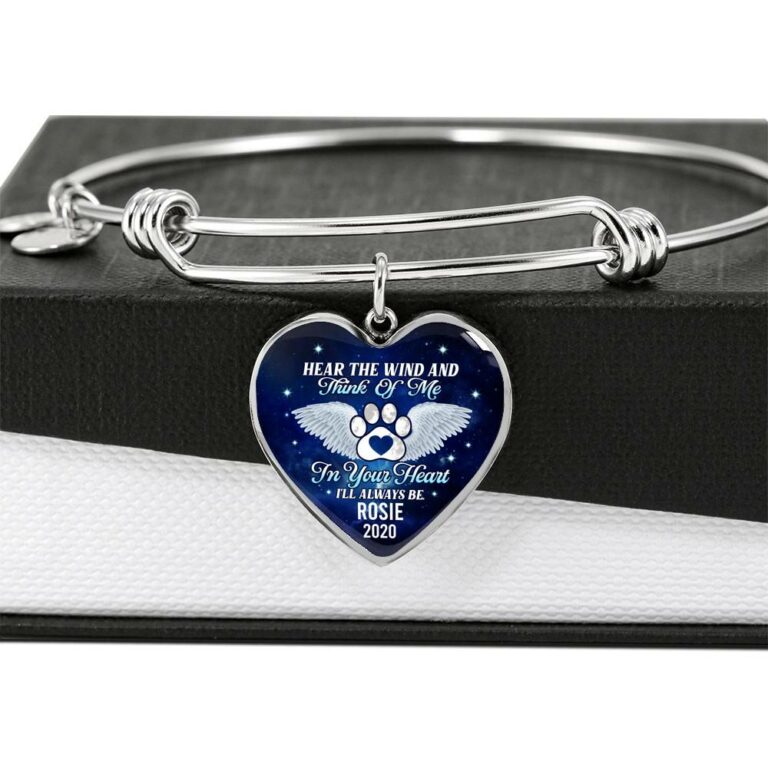 Personalized Hear the Wind and Think of Me Pet Dog Cat Heart Pendant Necklace