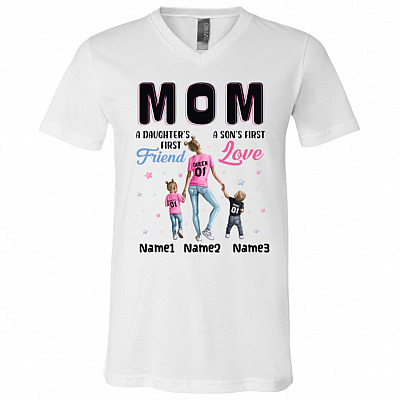 Personalized Mothers Day Gift, White, V-Neck T-Shirt