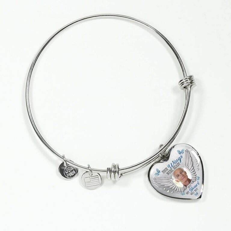Personalized Photo Your Wings Were Ready But My Heart Was Not Heart Pendant Necklace - Bangle