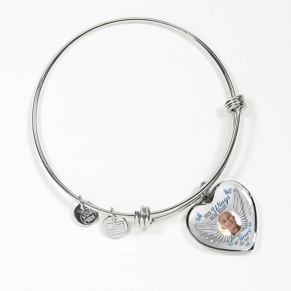Personalized Photo Your Wings Were Ready But My Heart Was Not Heart Pendant Necklace - Bangle Personalized Photo Your Wings Were Ready But My Heart Was Not Heart Pendant Necklace - Bangle