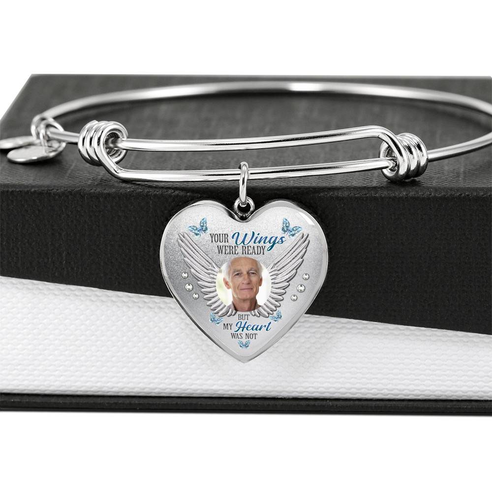 Personalized Photo Your Wings Were Ready But My Heart Was Not Heart Pendant Necklace - Bangle Personalized Photo Your Wings Were Ready But My Heart Was Not Heart Pendant Necklace - Bangle