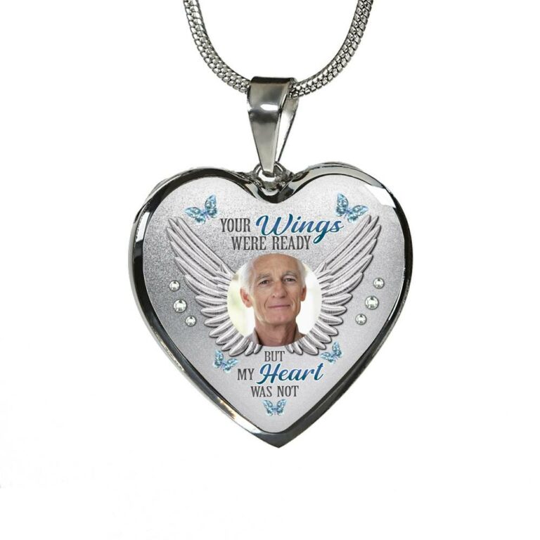 Personalized Photo Your Wings Were Ready But My Heart Was Not Heart Pendant Necklace - Bangle