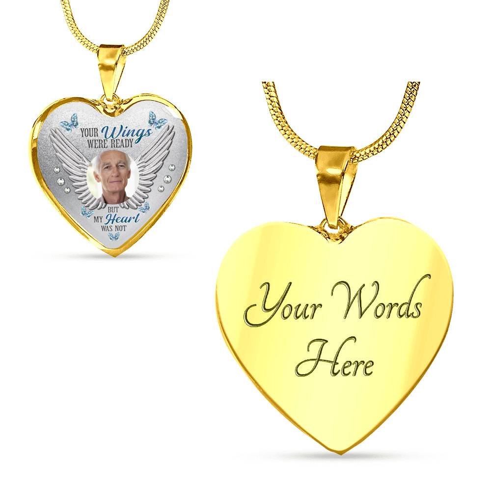 Personalized Photo Your Wings Were Ready But My Heart Was Not Heart Pendant Necklace - Bangle Personalized Photo Your Wings Were Ready But My Heart Was Not Heart Pendant Necklace - Bangle
