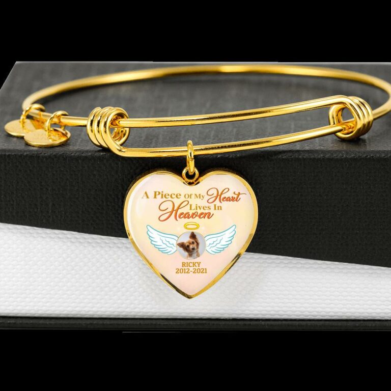 Personalized Photo A Piece Of My Heart Lives In Heaven In Memory Of Puppy Dog Dad Mom Heart Pendant Necklace