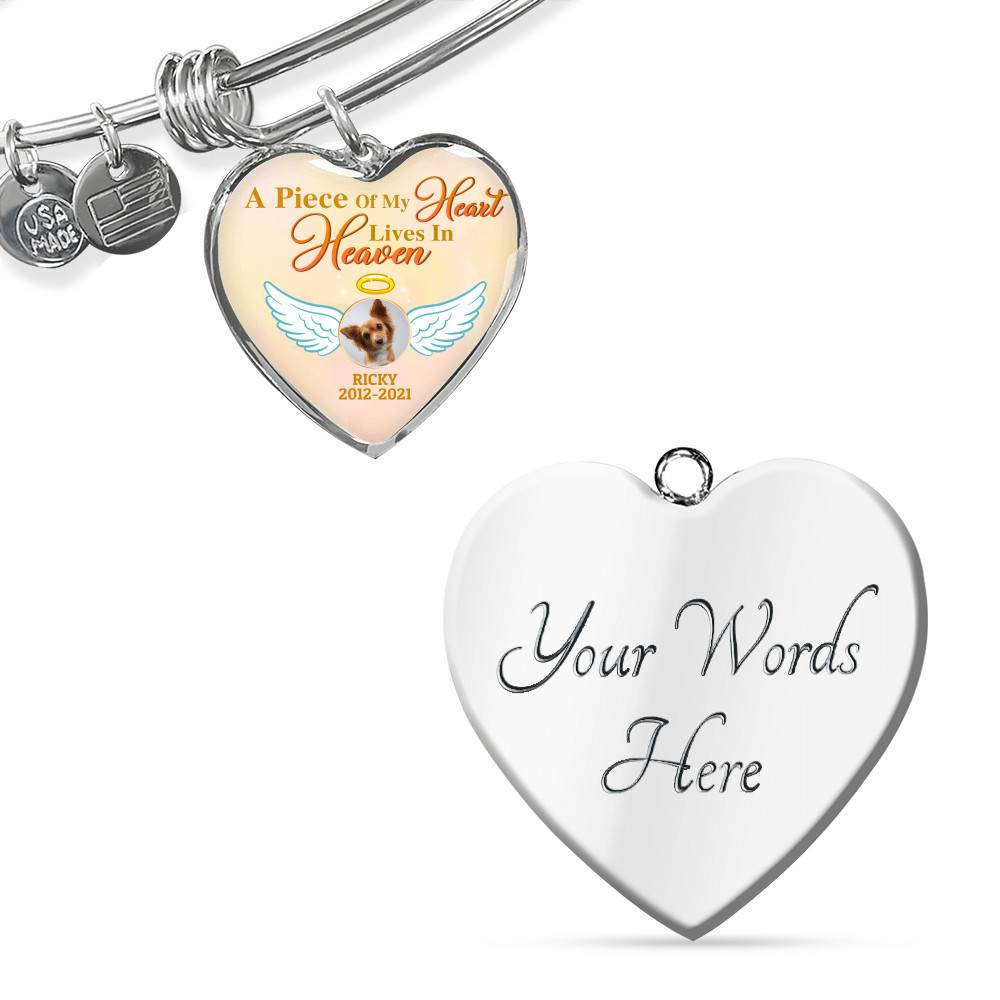 Personalized Photo A Piece Of My Heart Lives In Heaven In Memory Of Puppy Dog Dad Mom Heart Pendant Necklace