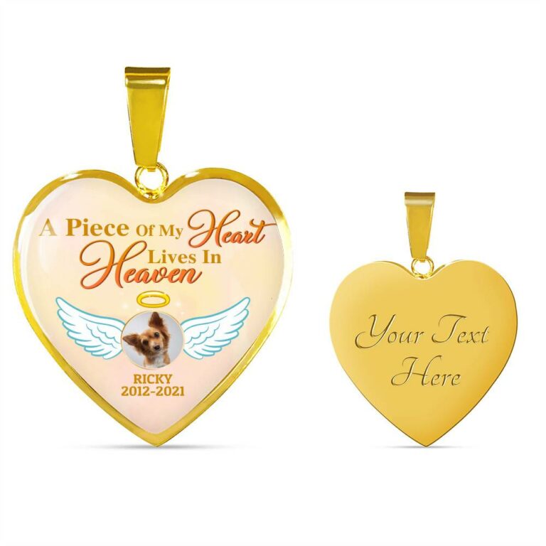 Personalized Photo A Piece Of My Heart Lives In Heaven In Memory Of Puppy Dog Dad Mom Heart Pendant Necklace