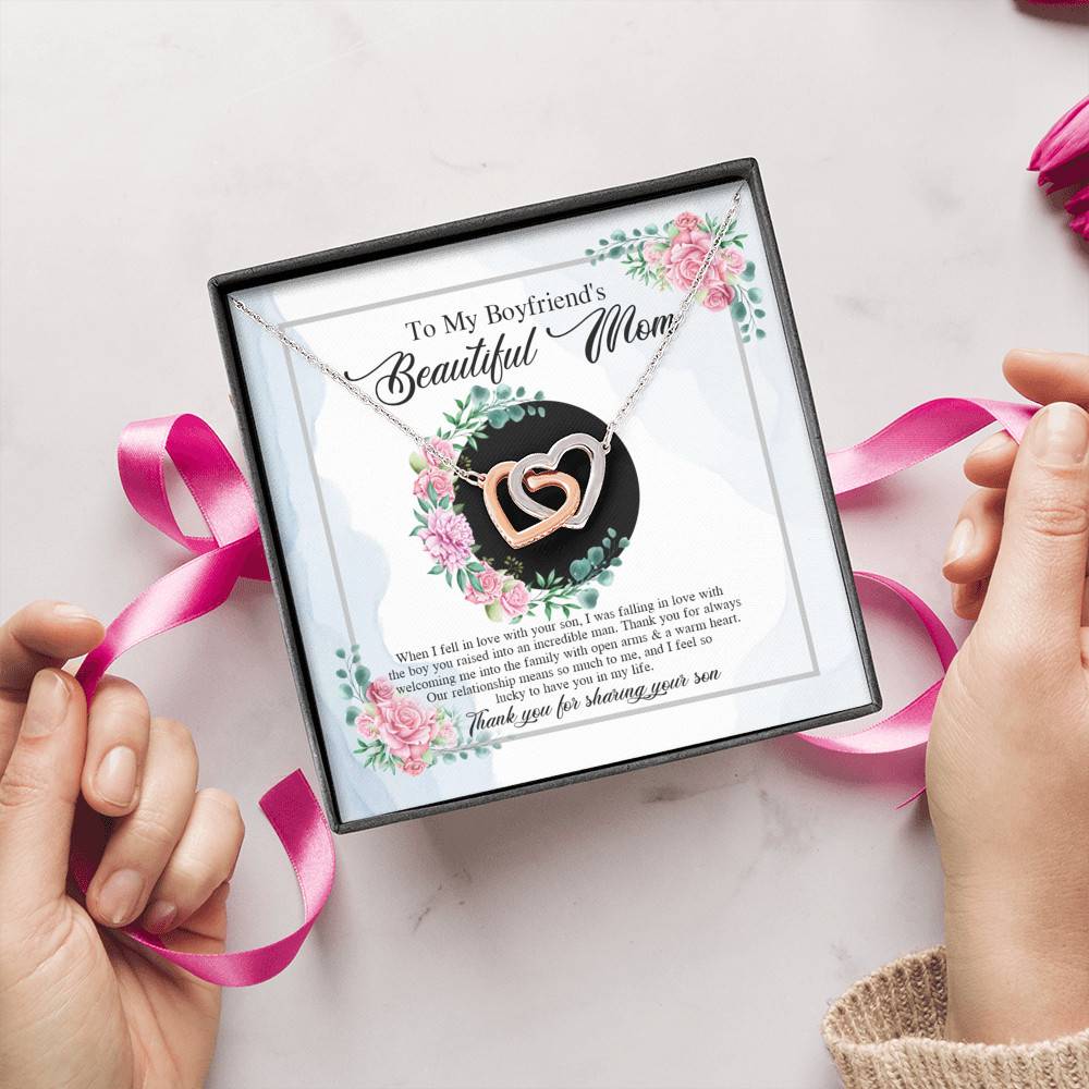 To My Boyfriend's Beautiful Mom Thank You For Sharing Your Son Joined Interlocking Hearts Necklace To My Boyfriend's Beautiful Mom Thank You For Sharing Your Son Joined Interlocking Hearts Necklace