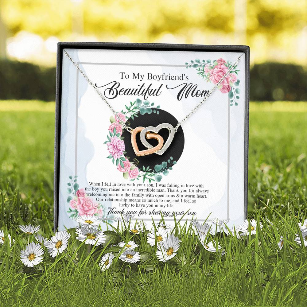 To My Boyfriend's Beautiful Mom Thank You For Sharing Your Son Joined Interlocking Hearts Necklace To My Boyfriend's Beautiful Mom Thank You For Sharing Your Son Joined Interlocking Hearts Necklace