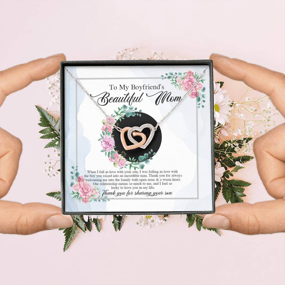 To My Boyfriend's Beautiful Mom Thank You For Sharing Your Son Joined Interlocking Hearts Necklace To My Boyfriend's Beautiful Mom Thank You For Sharing Your Son Joined Interlocking Hearts Necklace