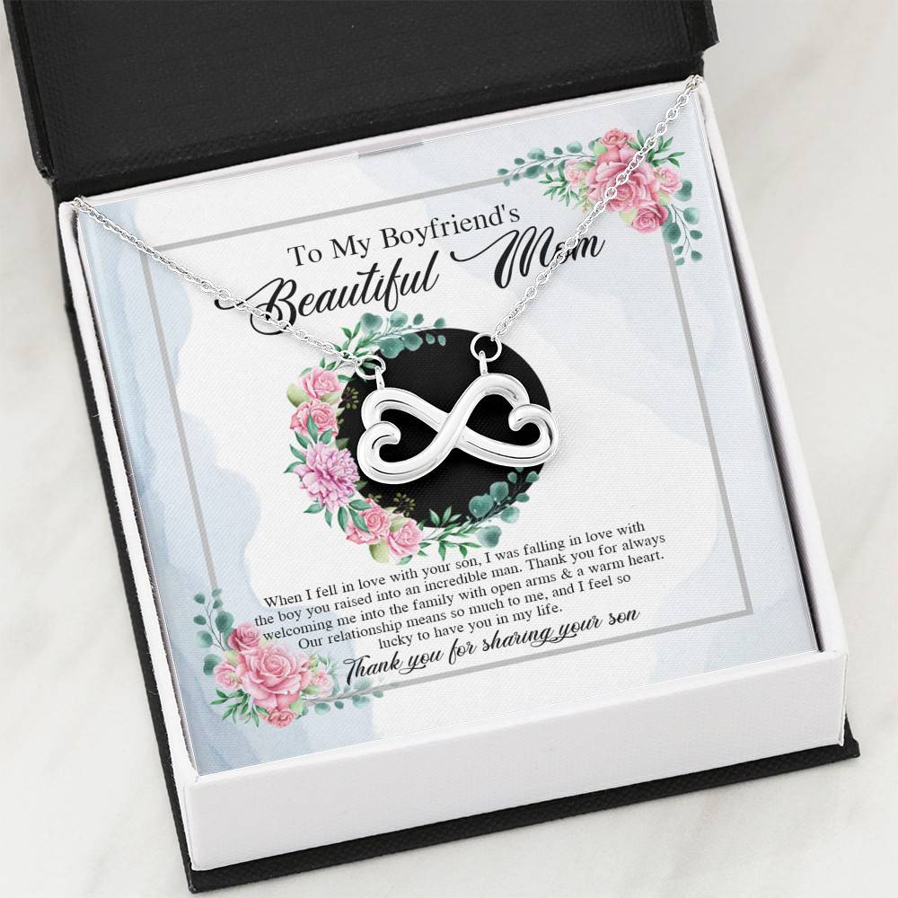 To My Boyfriend's Beautiful Mom Thank You For Sharing Your Son Infinity Heart Pendant Necklace To My Boyfriend's Beautiful Mom Thank You For Sharing Your Son Infinity Heart Pendant Necklace