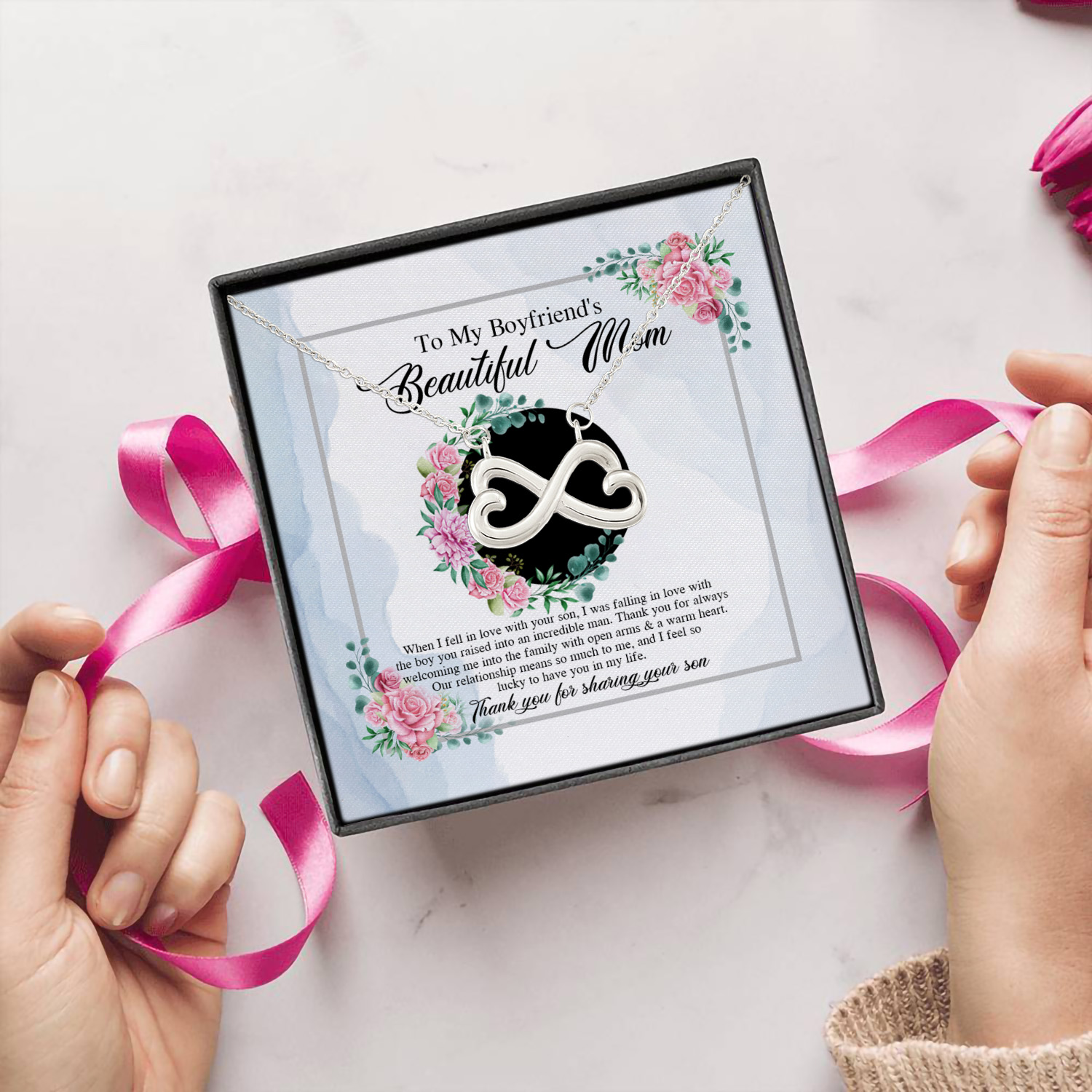 7UT. Beautiful Mom Of Boyfriend(4) Infinity Heart Necklace (Silver) 5