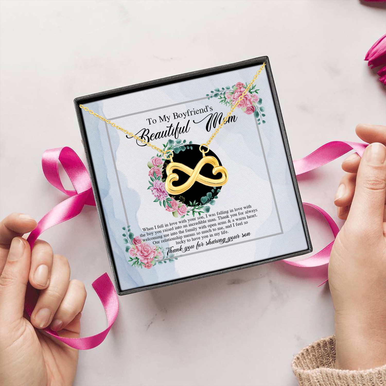 7UT. Beautiful Mom Of Boyfriend(4) Infinity Heart Necklace (Gold) 5