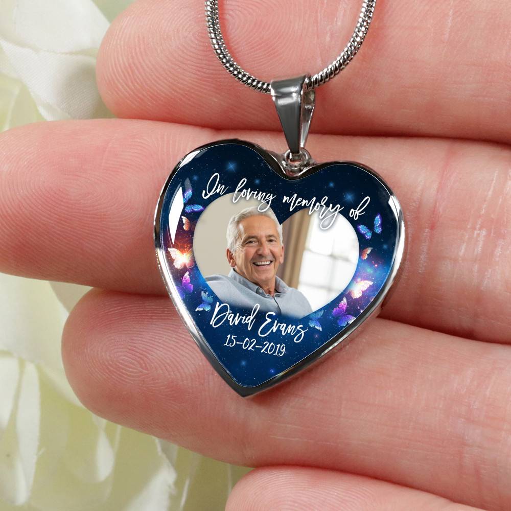 Personalized Photo In Loving Memory Of Custom Name Heart Pendant Necklace - Memorial Gift Jewelry