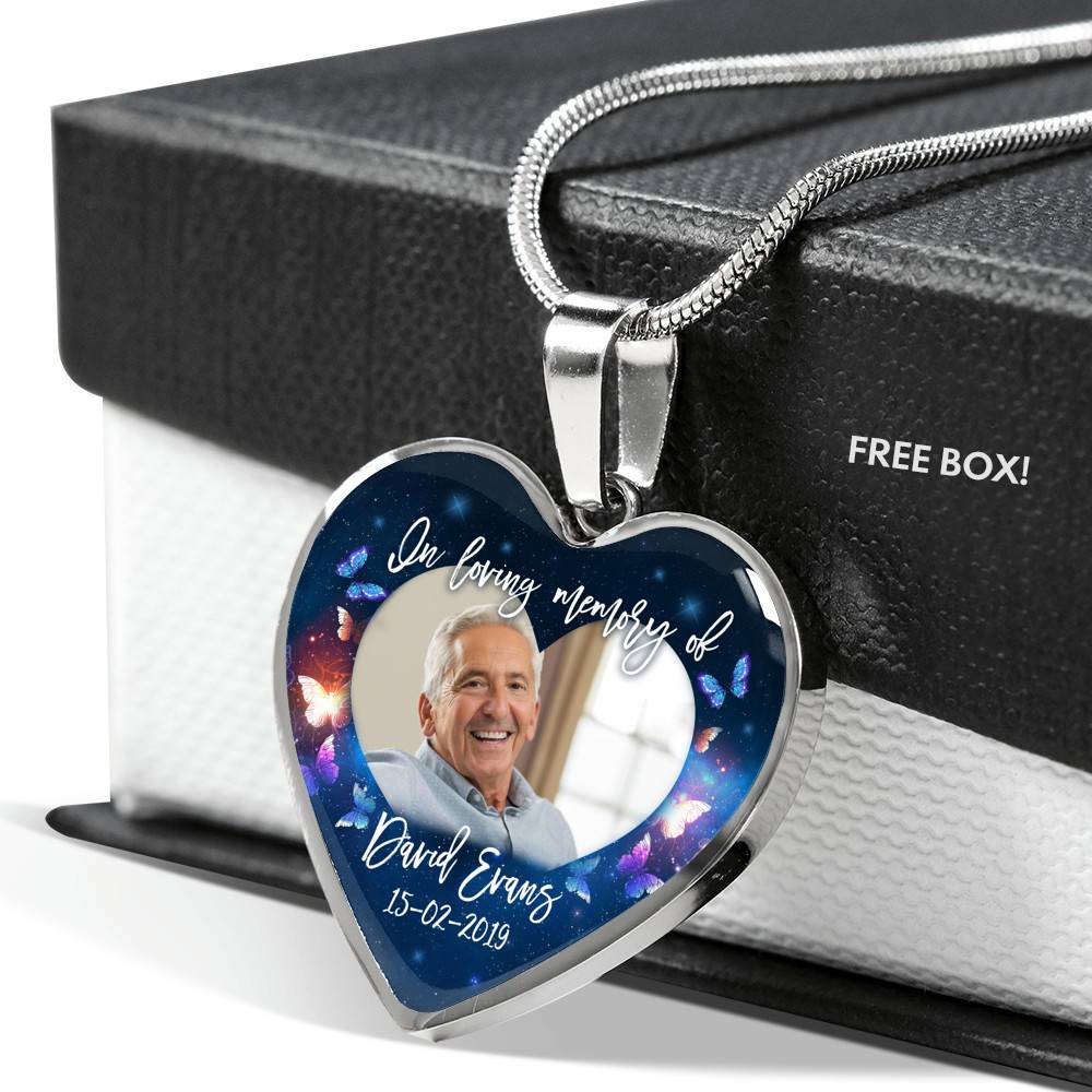 Personalized Photo In Loving Memory Of Custom Name Heart Pendant Necklace - Memorial Gift Jewelry