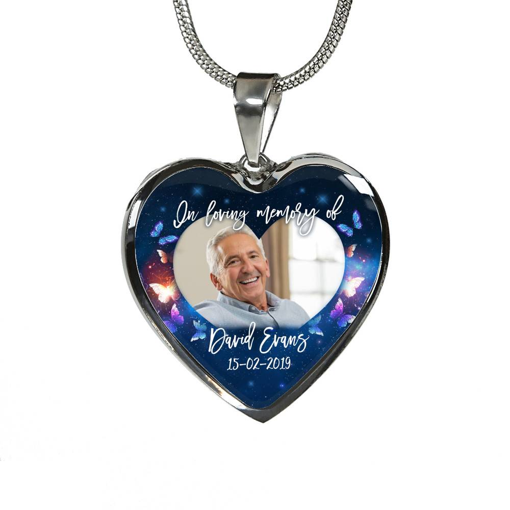 Personalized Photo In Loving Memory Of Custom Name Heart Pendant Necklace - Memorial Gift Jewelry