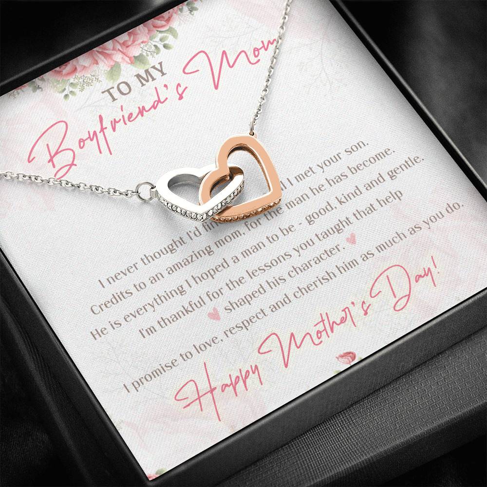 To My Boyfriend's Mom I Never Thought I'd Find The One Till I Met Your Son Interlocking Hearts Pendant Necklace To My Boyfriend's Mom I Never Thought I'd Find The One Till I Met Your Son Interlocking Hearts Pendant Necklace