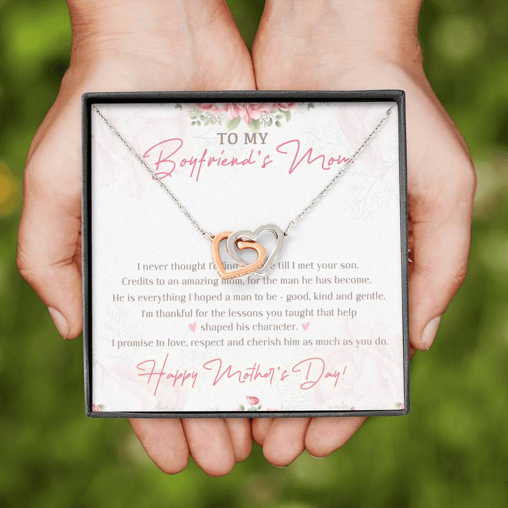 To My Boyfriend's Mom I Never Thought I'd Find The One Till I Met Your Son Interlocking Hearts Pendant Necklace To My Boyfriend's Mom I Never Thought I'd Find The One Till I Met Your Son Interlocking Hearts Pendant Necklace