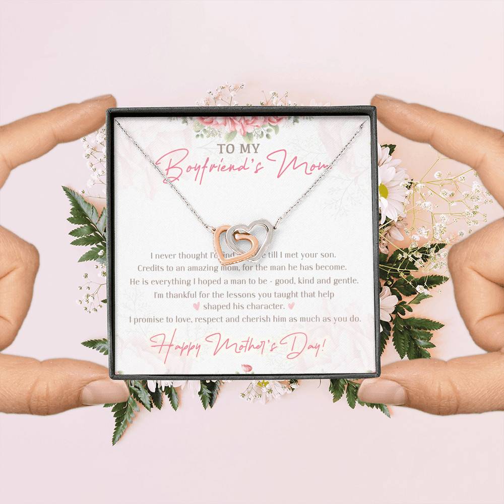 To My Boyfriend's Mom I Never Thought I'd Find The One Till I Met Your Son Interlocking Hearts Pendant Necklace To My Boyfriend's Mom I Never Thought I'd Find The One Till I Met Your Son Interlocking Hearts Pendant Necklace