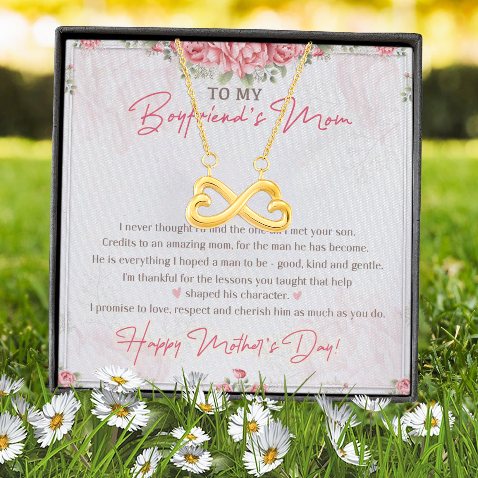 4VT. To My Boyfriend's Mom I Never Thought Infinity Heart Necklace (Gold) 7