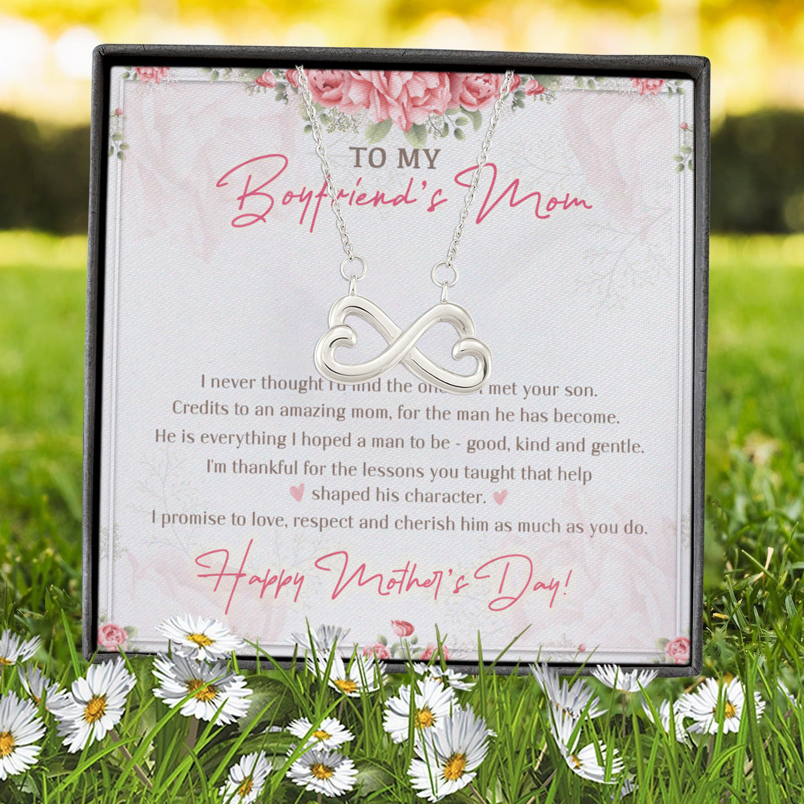 4VT. To My Boyfriend's Mom I Never Thought Infinity Heart Necklace (Silver) 7