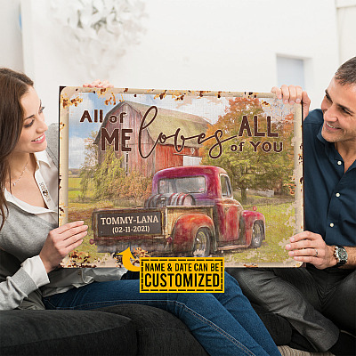 Alternative view of Personalized All Of Me Loves All Of You Barn and Truck Custom Name and Date Framed Canvas - Unframed Poster