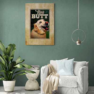 Alternative view of Golden Retriever Unframed Poster Vintage - Nice Butt Dog Funny Vintage Retro Framed Canvas