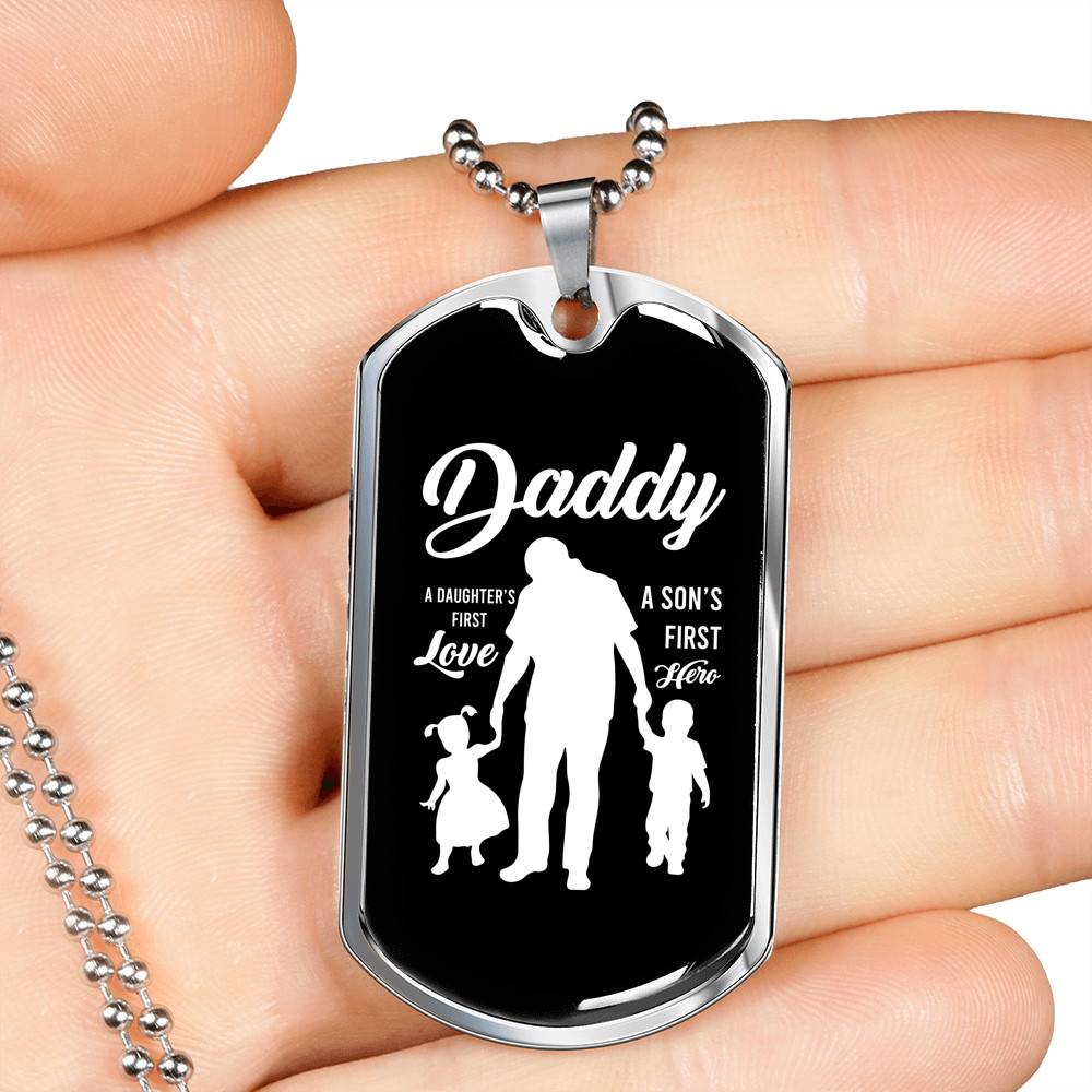Daddy Son's First Hero and Daughter's First Love Father's Day Dog Tag Pendant Necklace Daddy Son's First Hero and Daughter's First Love Father's Day Dog Tag Pendant Necklace