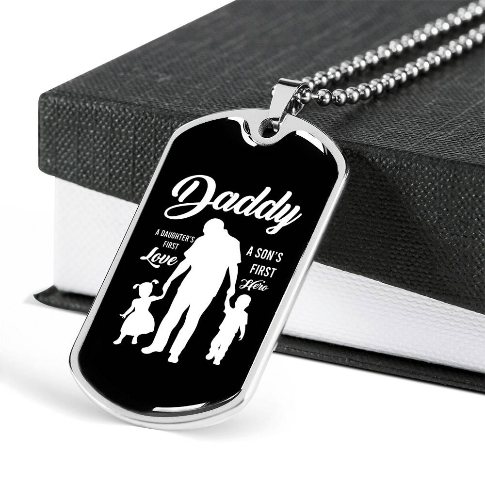 Daddy Son's First Hero and Daughter's First Love Father's Day Dog Tag Pendant Necklace Daddy Son's First Hero and Daughter's First Love Father's Day Dog Tag Pendant Necklace